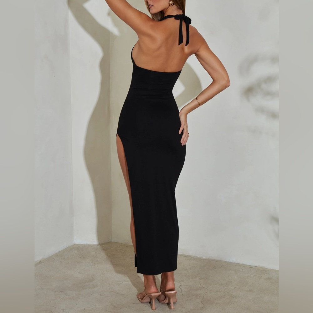 Oh Polly Halter Neck High Split Maxi Dress